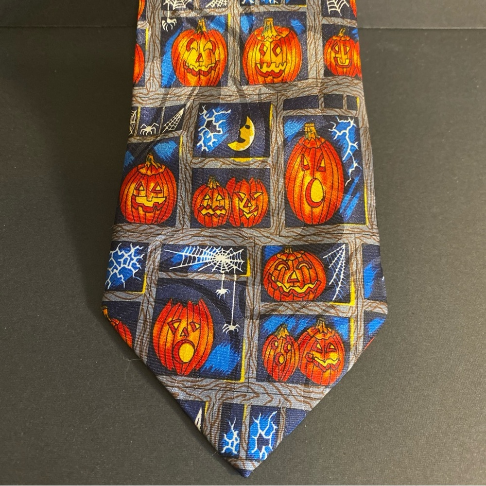 Fratello Jack O Lantern Spider Web Halloween Spooky Hand Made All Over Print Tie
